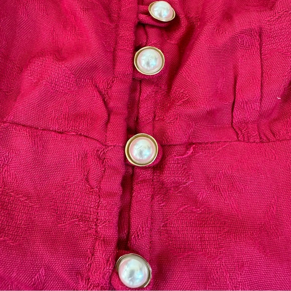 RAHI Pink Lightweight Jacquard Long Sleeve Crop Top Pearl Buttons Square Neck - Picture 5 of 5